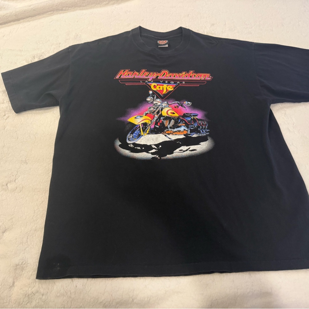 Harley-Davidson Black Tee with Vibrant Motorcycle Graphic